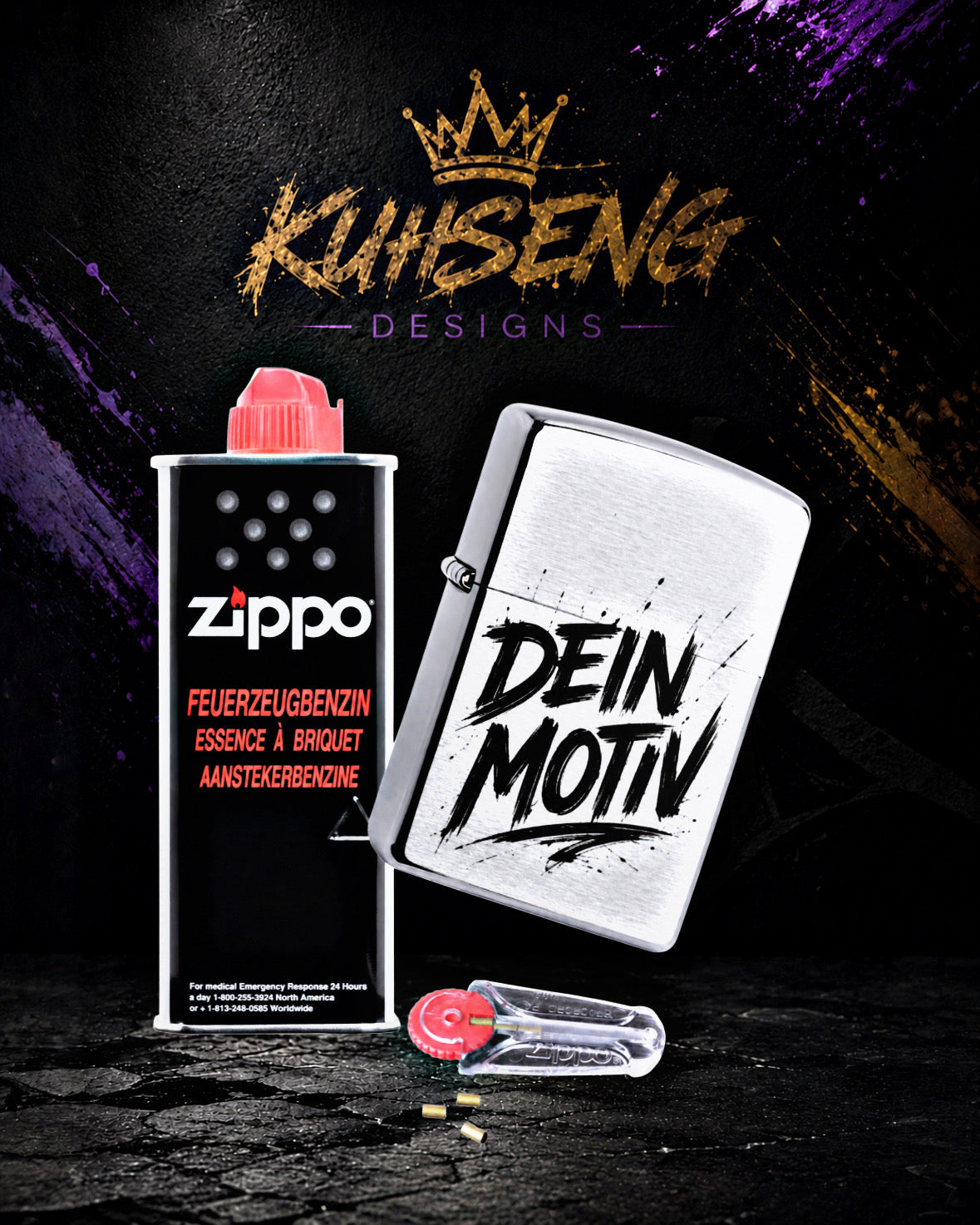 Zippo Starter Set ( Mit Wunschmotiv ) Personalisiert